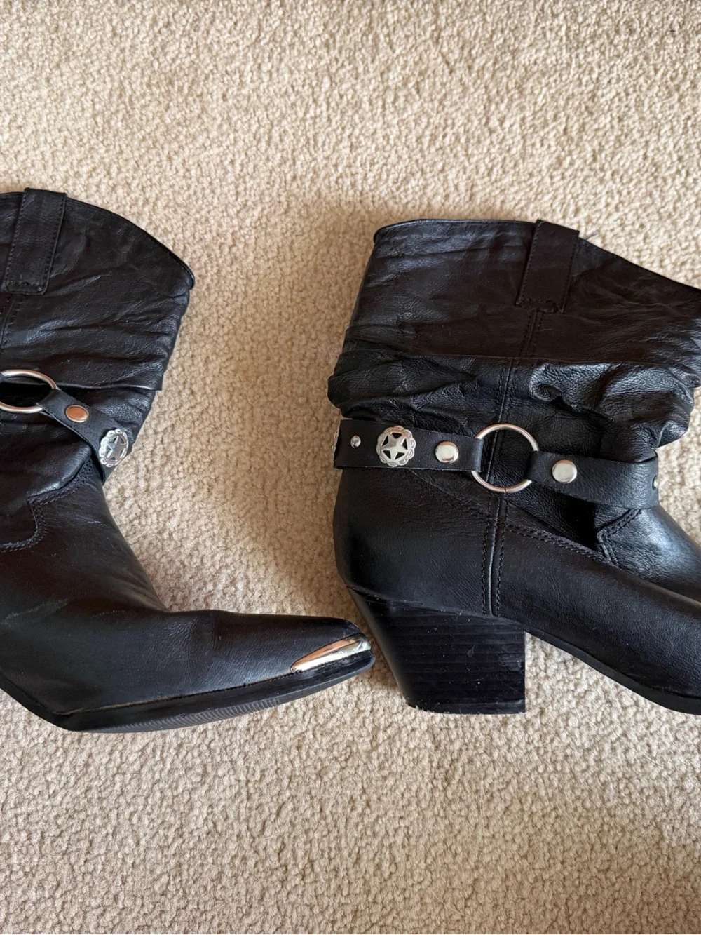 dingo Black Western Harness Pigskin Ankle Boots — Round Toe